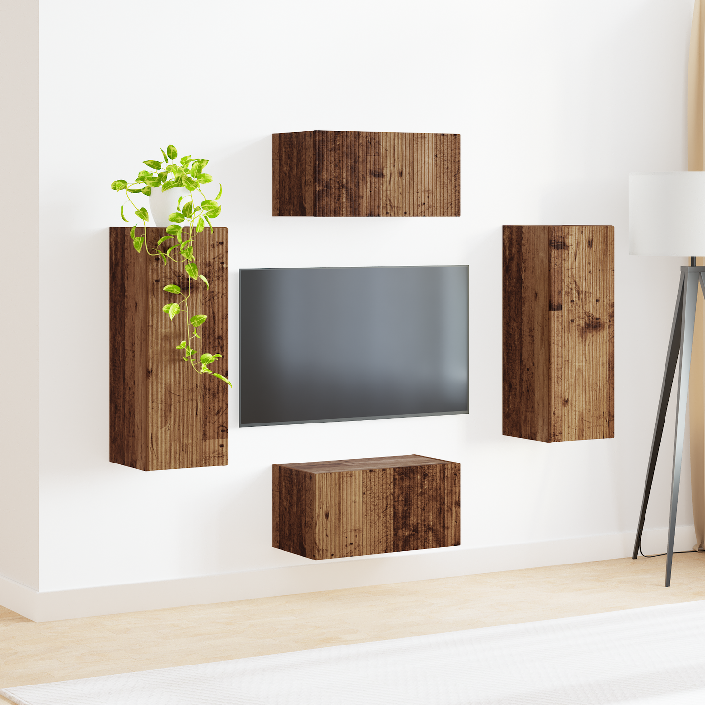 TV Cabinet Set Wall-mounted 2 pcs Old Wood Engineered Wood