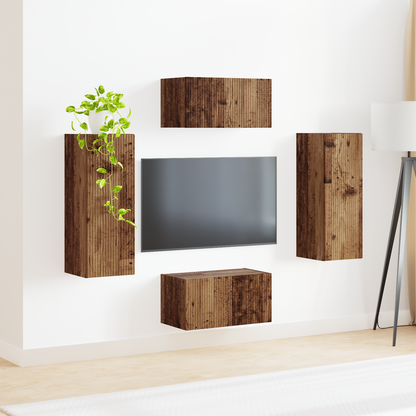 TV Cabinet Set Wall-mounted 2 pcs Old Wood Engineered Wood