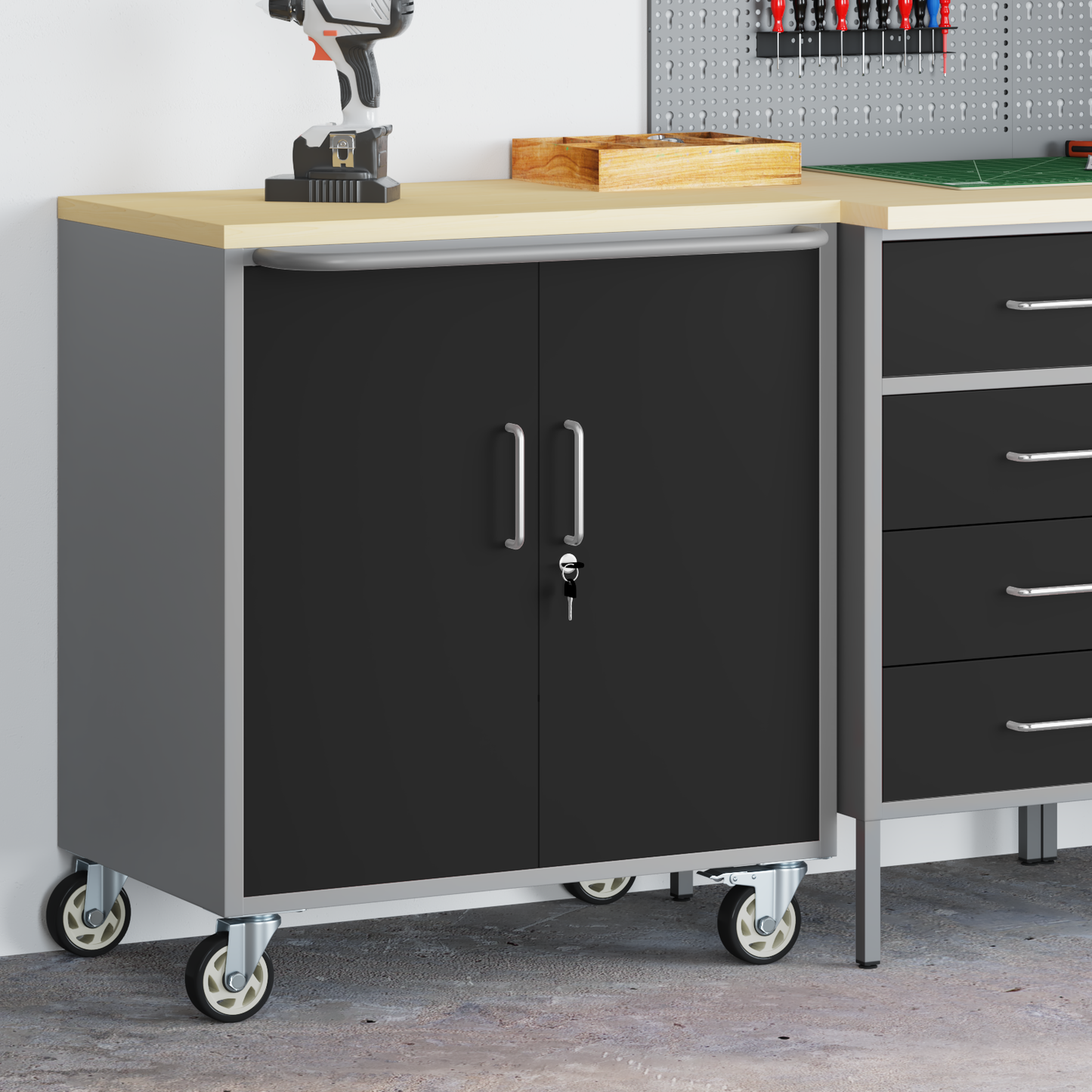 Trolley Rolling Workbench Black and Grey 75 x 45 x 85 cm