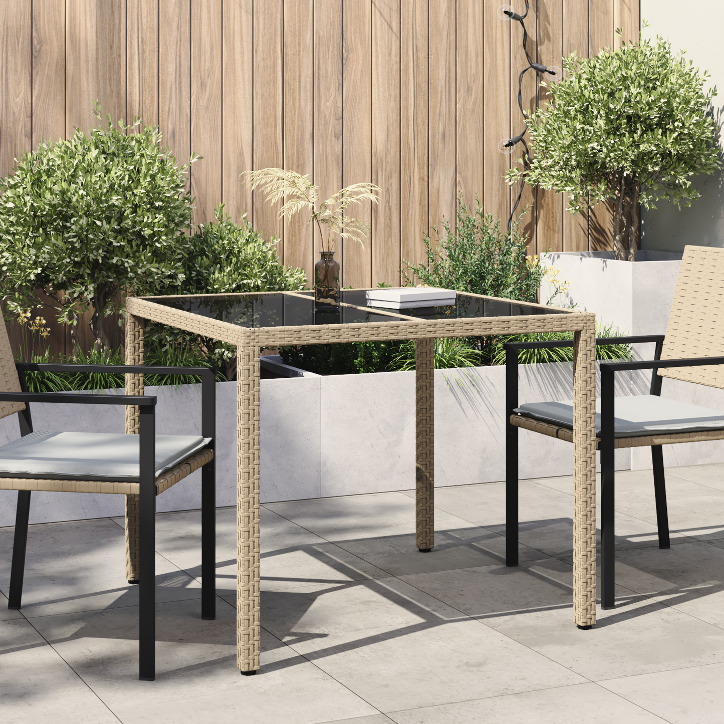 Garden Table Beige 90 x 90 x 75 cm Poly Rattan