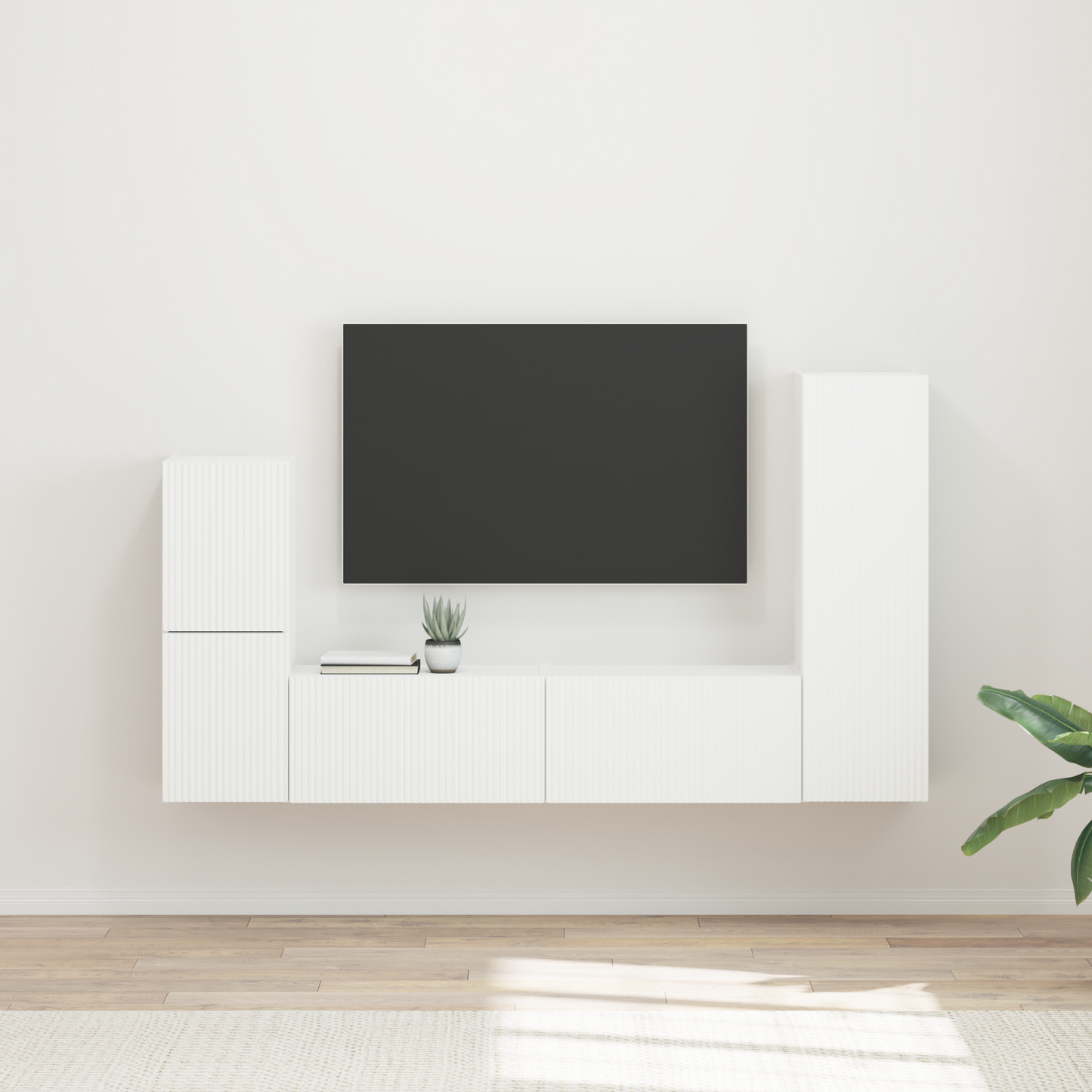 TV Cabinet Set Wall-mounted 4 pcs White Engineered Wood
