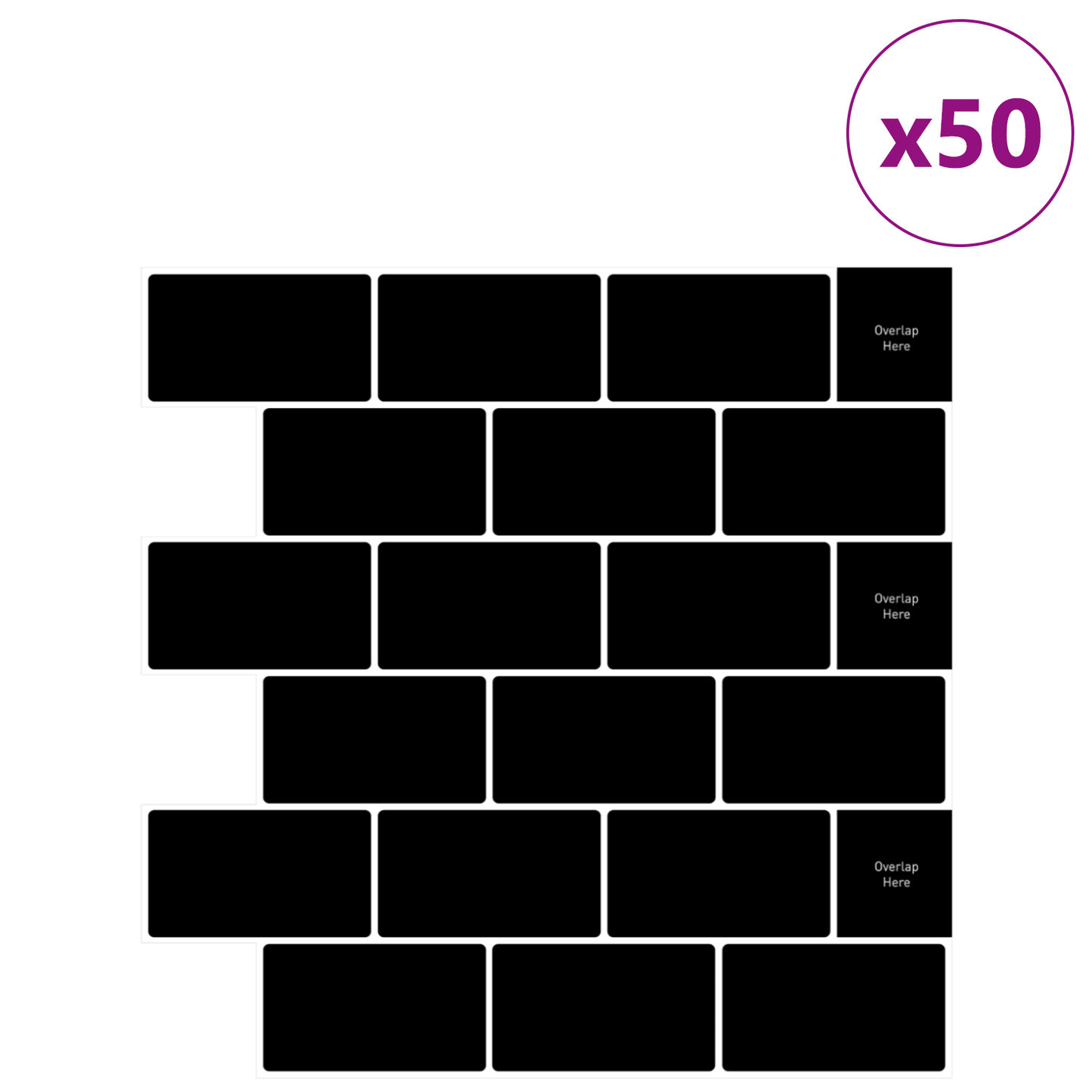 Subway Tile 50 pcs Black 30 x 30 cm Polyurethane and PET
