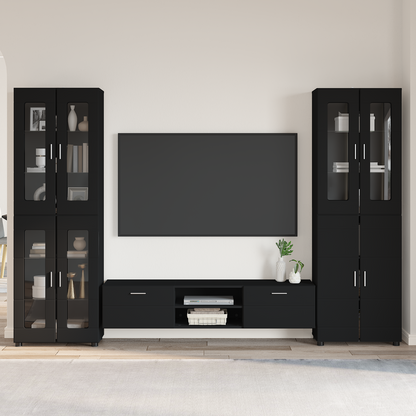 TV Cabinet Set with Drawer FLORIN 3 pcs Black Engineered Wood