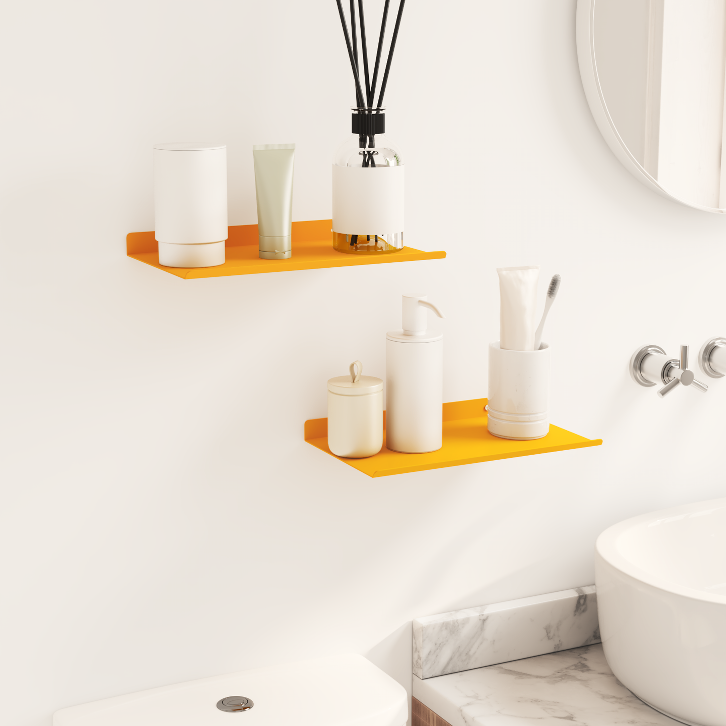 Floating Shelf 2 pcs Mustard Yellow 30 x 18 x 2.5 cm Steel
