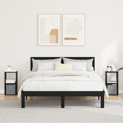 Bedside Table with Drawer 2 pcs Black Oak 25.5 x 22 x 49.5 cm