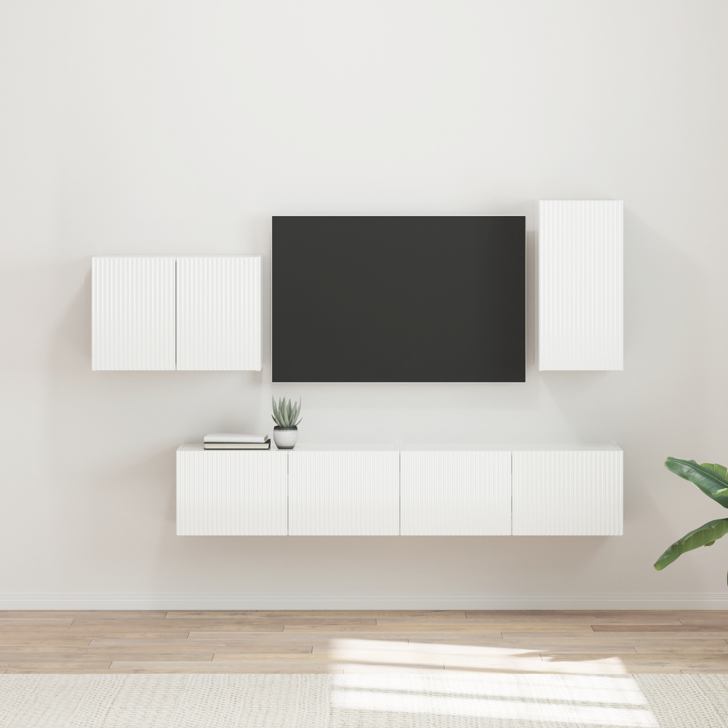 TV Wall Cabinet Set 4 pcs High Gloss White Engineered Wood