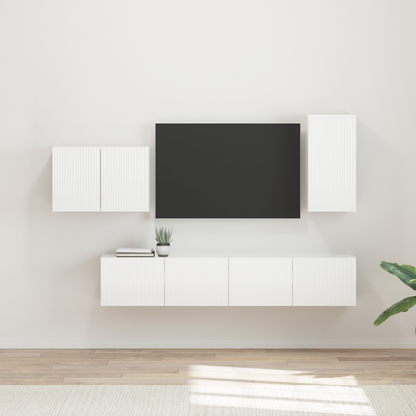 TV Wall Cabinet Set 4 pcs High Gloss White Engineered Wood