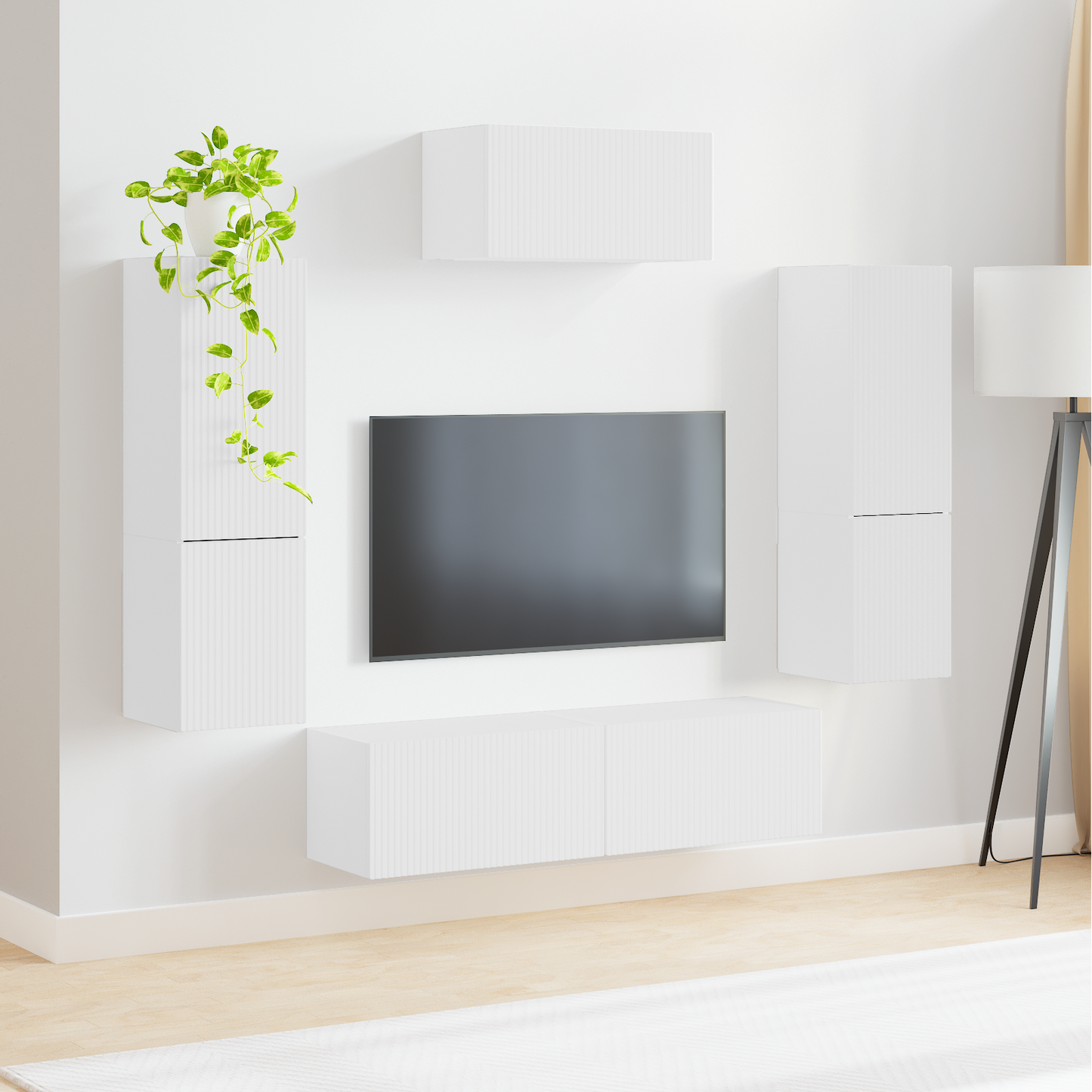 TV Cabinet Set Wall-mounted 4 pcs White Engineered Wood