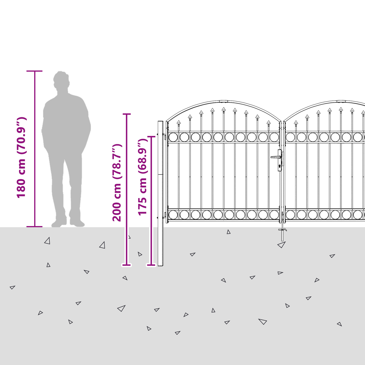 Fence Gate ASSEN 301 x 200 cm Steel Grey Lockable