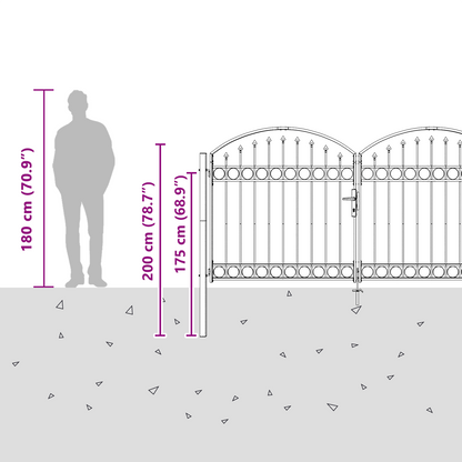 Fence Gate ASSEN 301 x 200 cm Steel Grey Lockable