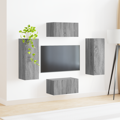 TV Cabinet Set Wall-mounted 2 pcs Grey Sonoma Engineered Wood