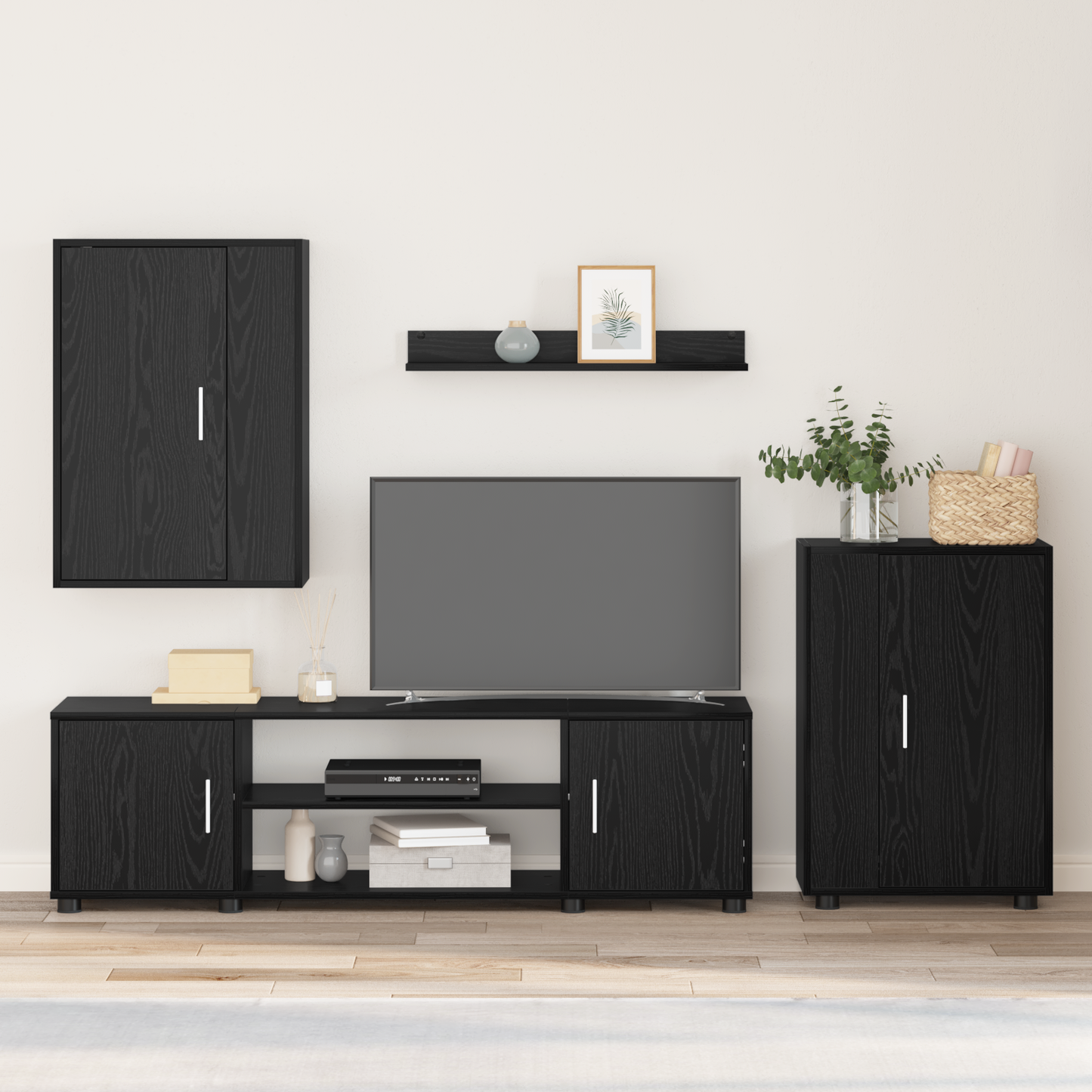TV Cabinet Set Black Oak Engineered wood