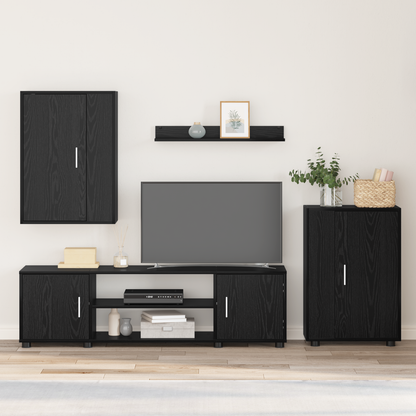 TV Cabinet Set Black Oak Engineered wood