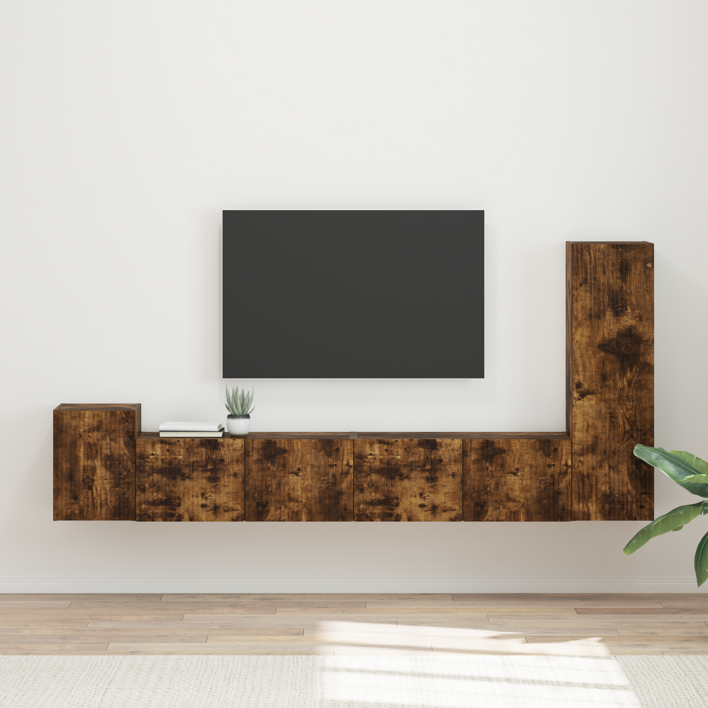 TV Cabinet Set Wall-mounted 3 pcs Smoked Oak Engineered Wood