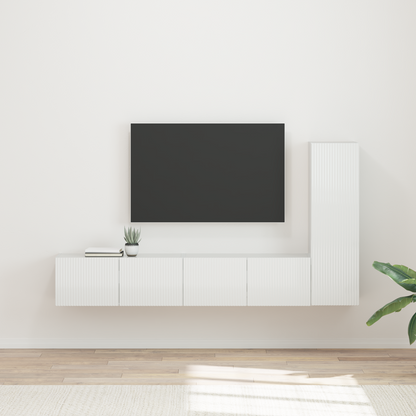 TV Cabinet Set 3 pcs High Gloss White Engineered Wood