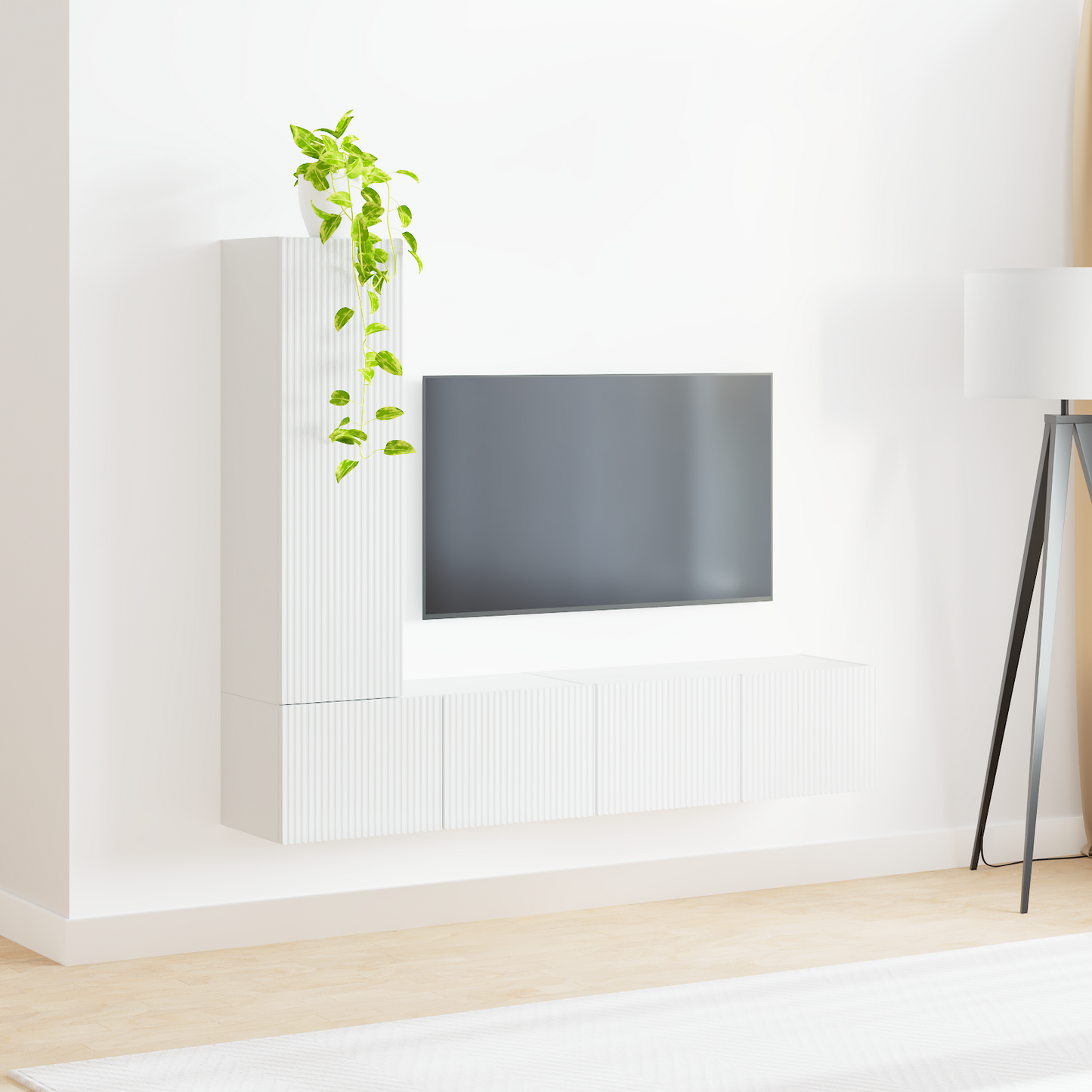 TV Cabinet Set 3 pcs High Gloss White Engineered Wood