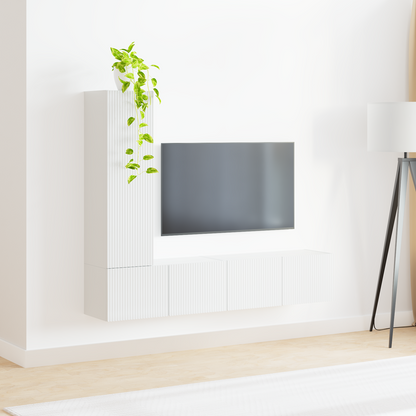 TV Cabinet Set 3 pcs High Gloss White Engineered Wood