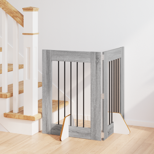 Foldable Dog Gate with Stands 2 pcs Grey Sonoma 120.5 cm