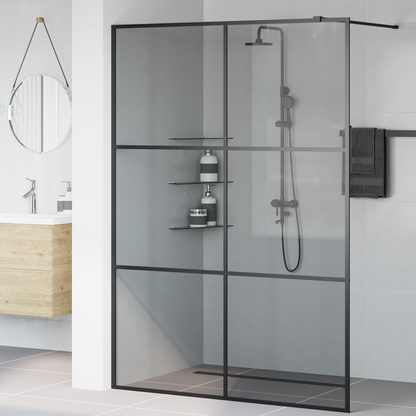Walk-in Shower Wall Black 140 x 195 cm Tempered Glass