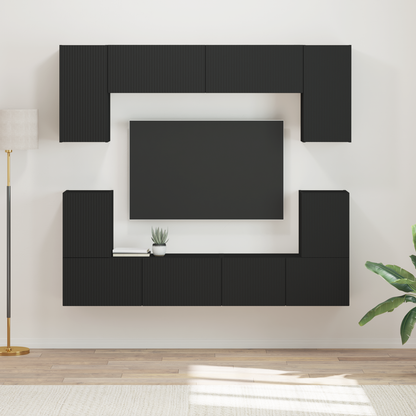 TV Cabinet Set Wall-mounted 5 pcs Black Engineered Wood