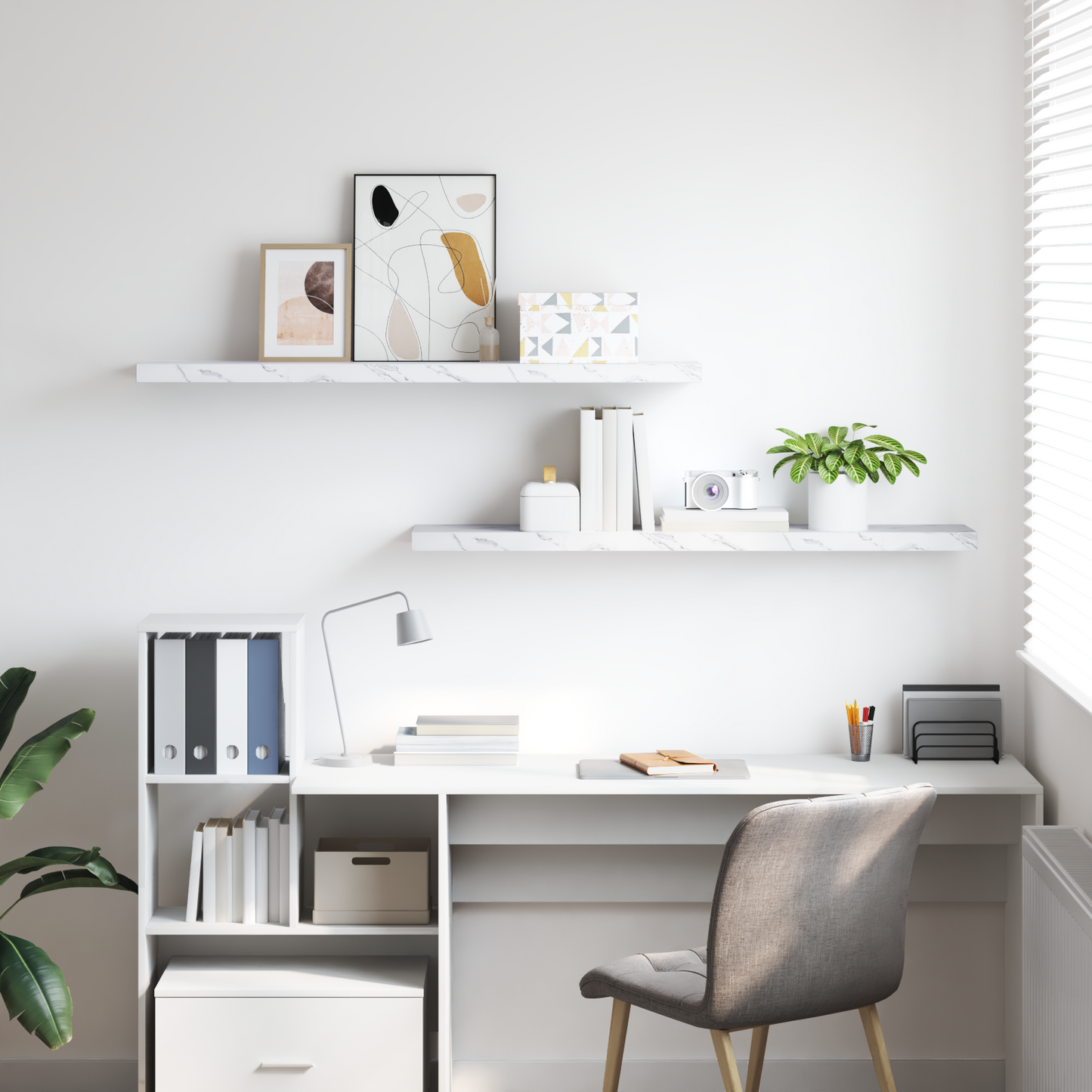 Wall Shelf 2 pcs White Marble 120 x 23.5 x 4 cm Engineered Wood
