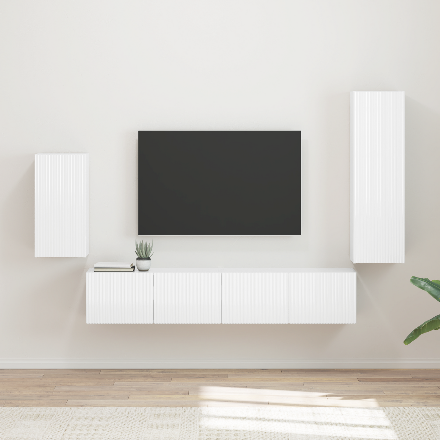 TV Cabinet Set 4 pcs High Gloss White Engineered Wood