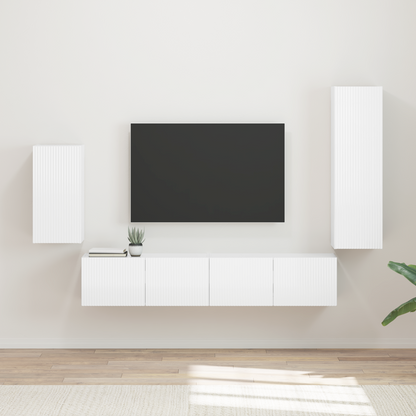 TV Cabinet Set 4 pcs High Gloss White Engineered Wood