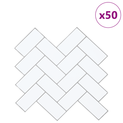 Herringbone Tile 50 pcs White Grey 30 x 30 cm