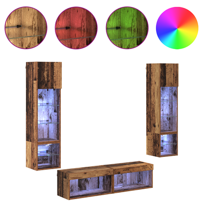 TV Wall Unit Wall-mounted 6 pcs Old Wood Engineered Wood