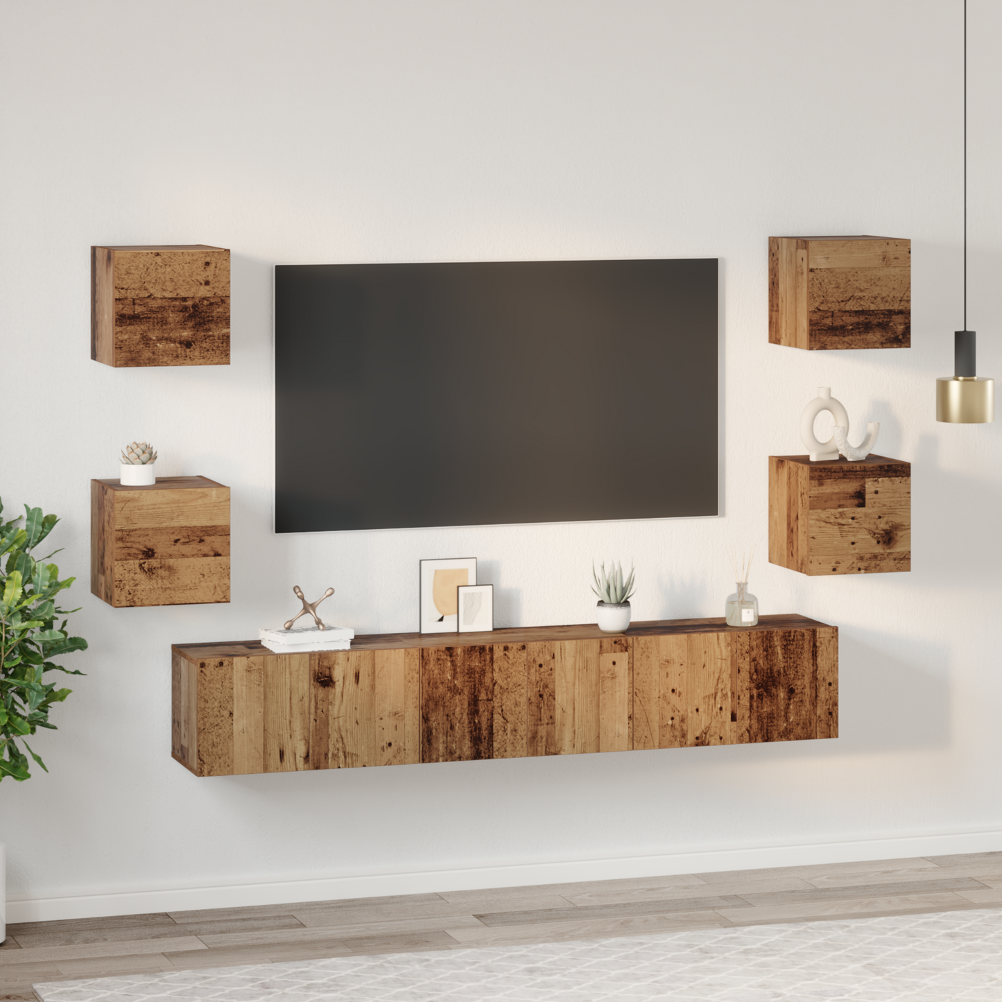 TV Cabinet Set Wall-mounted 7 pcs Old Wood Engineered Wood