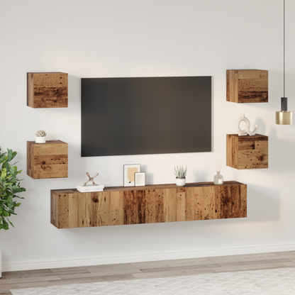 TV Cabinet Set Wall-mounted 7 pcs Old Wood Engineered Wood