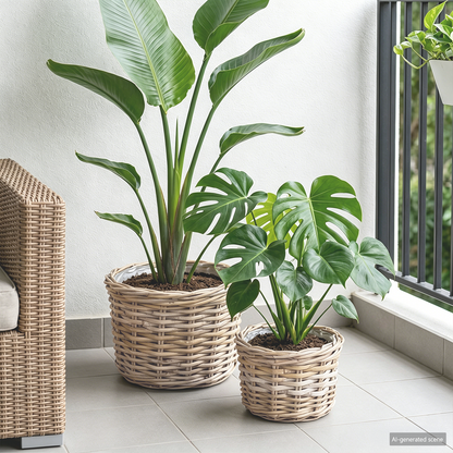 Planter Basket with Storage 2 pcs Natural Grey Kubu Rattan