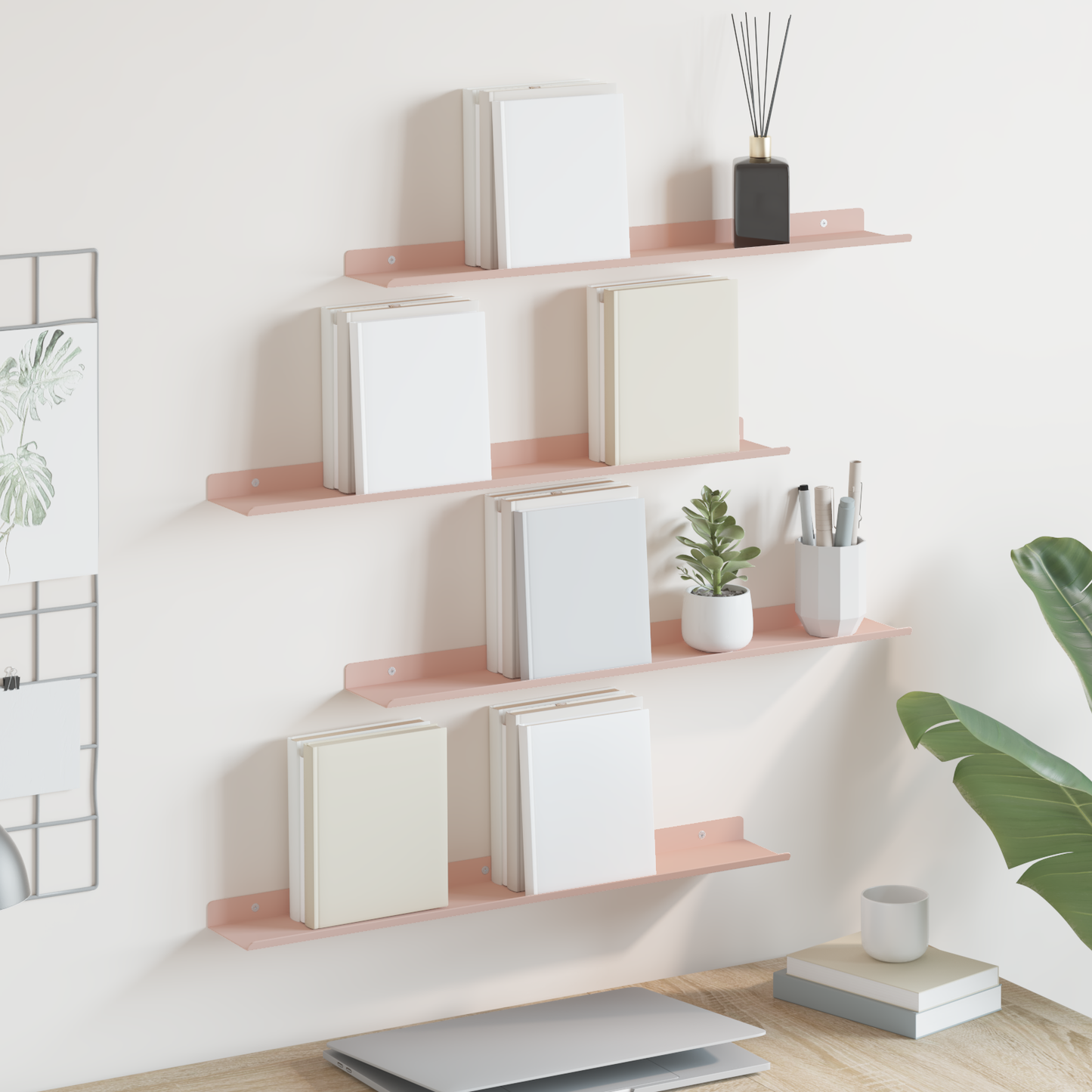 Floating Shelf Wall-mounted 4 pcs Pink 60 x 8.5 x 2.5 cm Steel