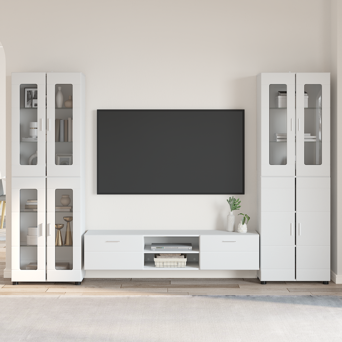 TV Cabinet Set FLORIN 3 pcs High Gloss White Engineered Wood