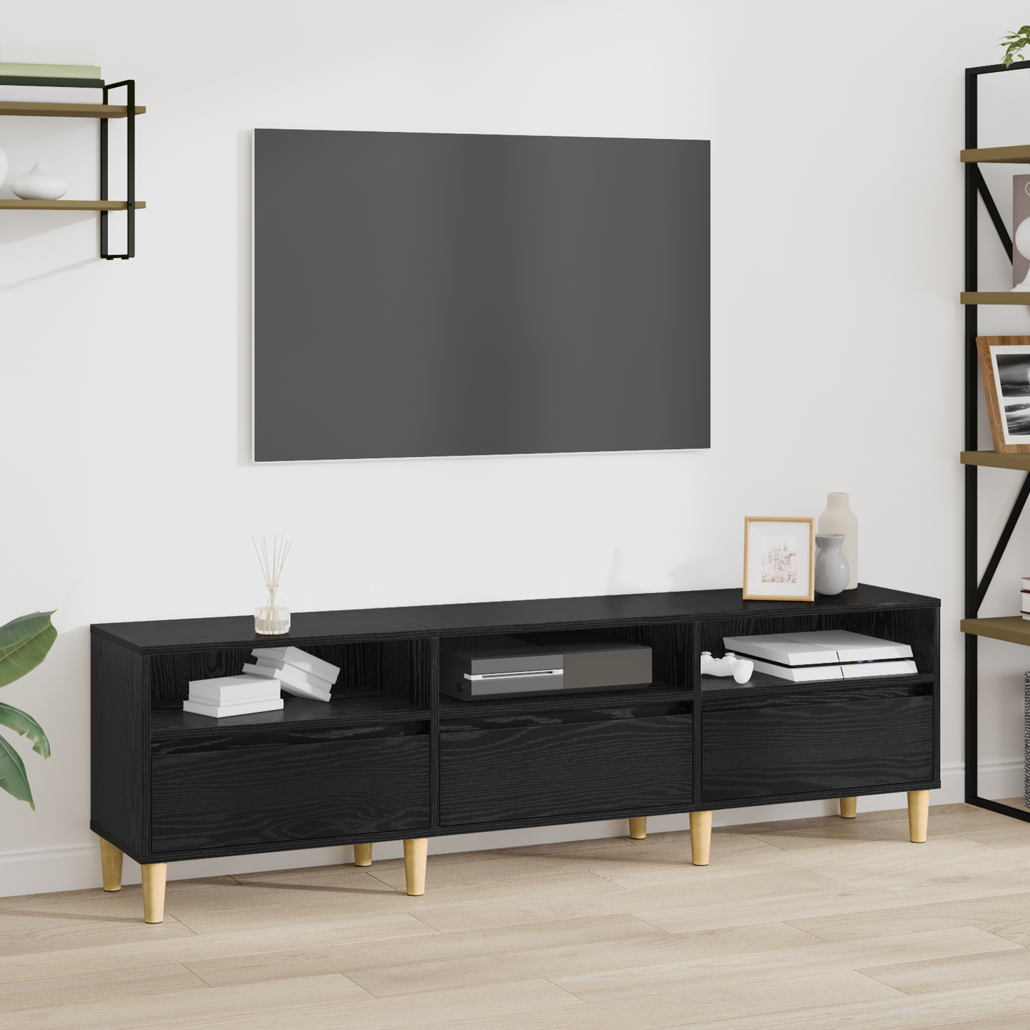 TV Cabinet Black Oak 150 x 30 x 45 cm Engineered Wood