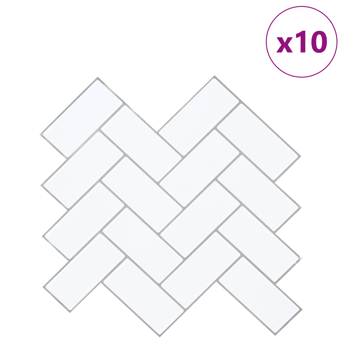 Herringbone Tile 10 pcs White Grey 30 x 30 cm