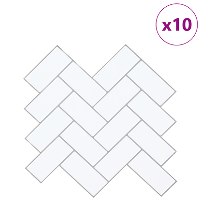 Herringbone Tile 10 pcs White Grey 30 x 30 cm