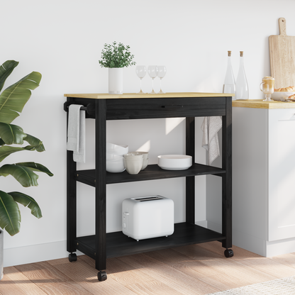 Kitchen Trolley MONZA Black 84 x 40 x 88.5 cm Solid Pine Wood