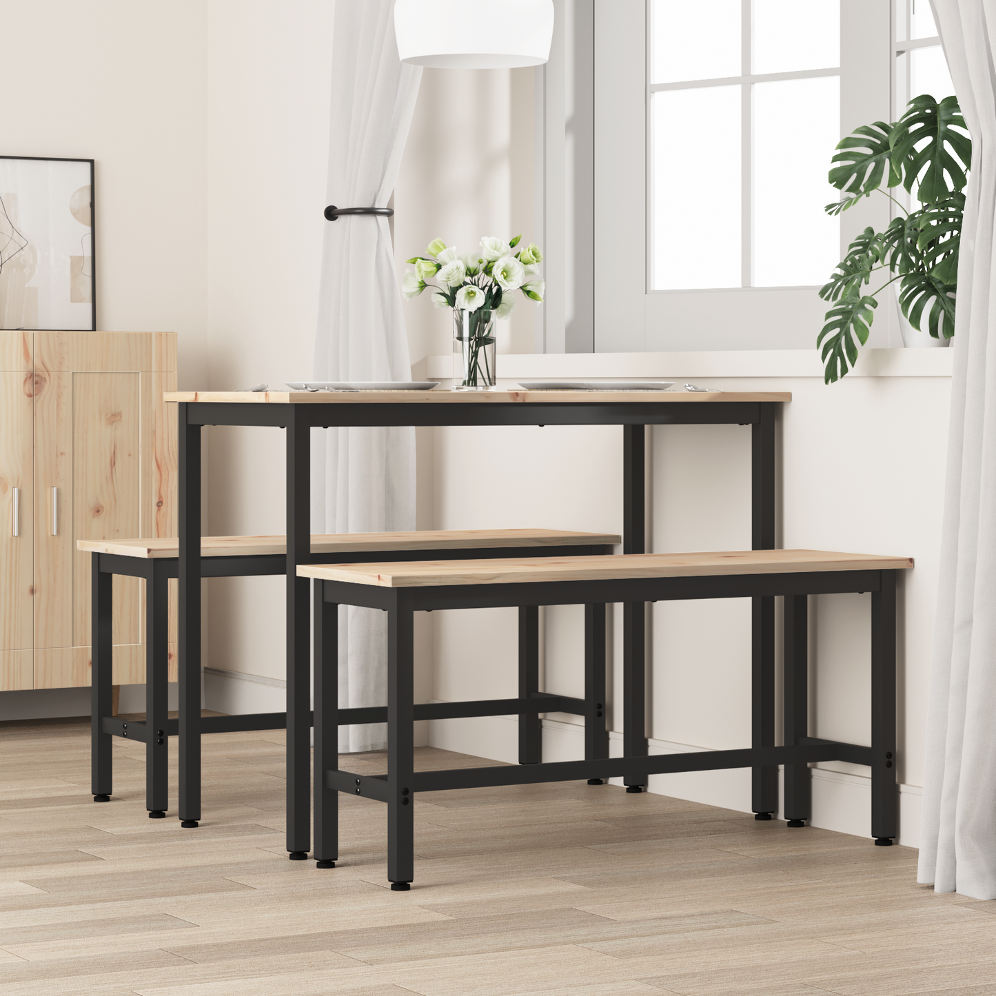 Dining Benches 2 pcs Natural 100 x 32.5 x 49 cm Solid pine wood
