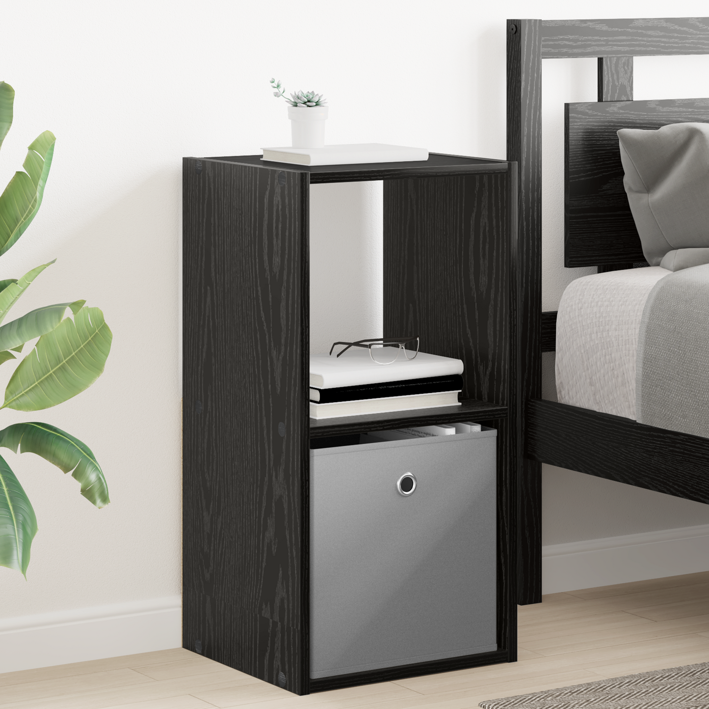 Bedside Table Black Oak 35 x 32 x 68.5 cm Engineered Wood