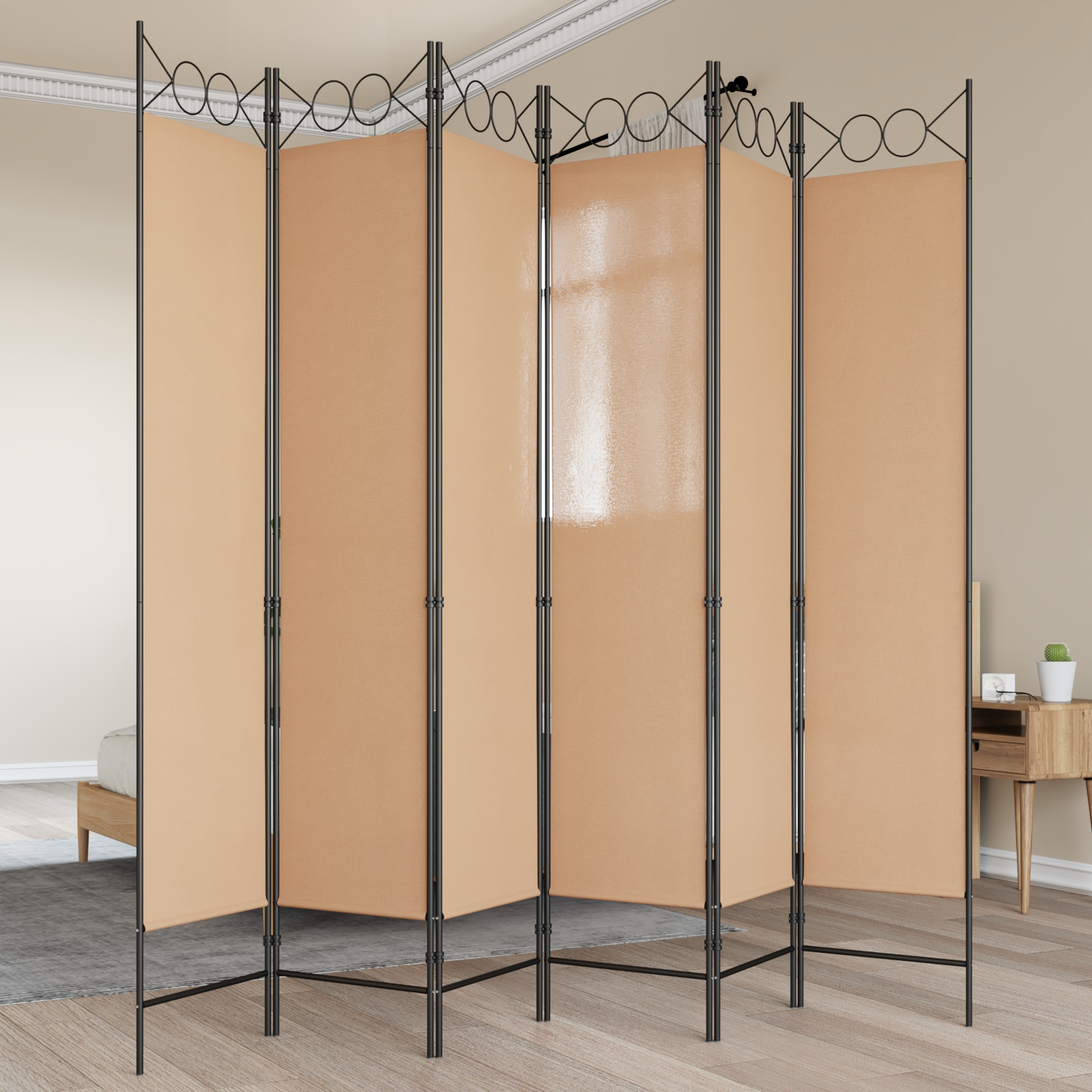 6-Panel Room Divider Beige 240 x 200 cm Fabric