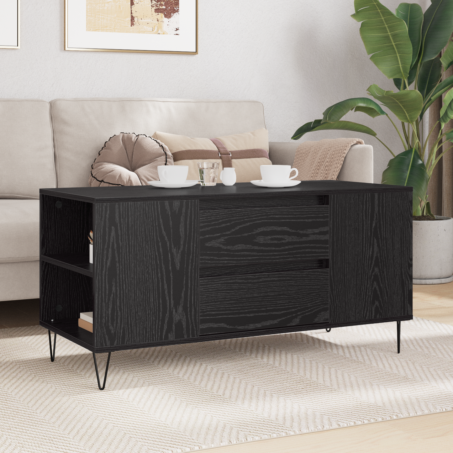 Coffee Table Black Oak 102 x 44.5 x 50 cm Engineered Wood