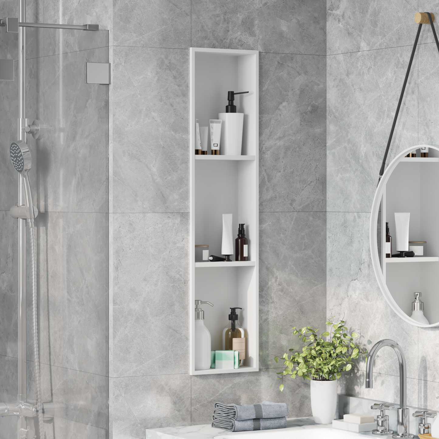 Shower Niche White 90 x 20 x 9.5 cm Stainless Steel