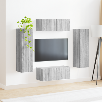 TV Cabinet Set Wall-mounted 4 pcs Grey Sonoma Engineered Wood