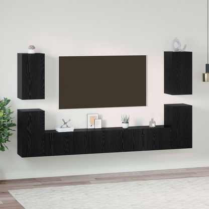 TV Cabinet Set Wall-mounted Black Oak Engineered Wood