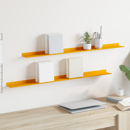 Floating Shelf 2 pcs Mustard Yellow 100 x 9 x 2.5 cm Steel