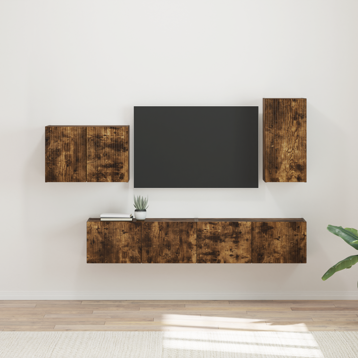 TV Wall Cabinet Set 4 pcs Smoked Oak Engineered Wood