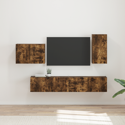 TV Wall Cabinet Set 4 pcs Smoked Oak Engineered Wood