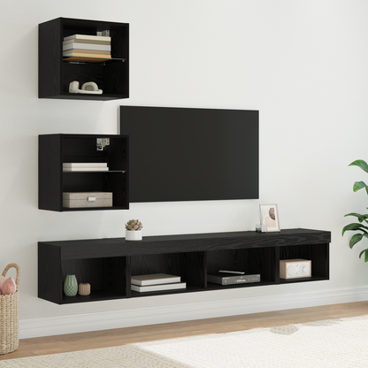 TV Wall Units with LED with LED 5 pcs Black Oak Engineered Wood