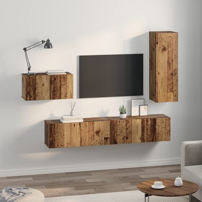 TV Cabinet Set with Drawer 4 pcs Old Wood Engineered Wood
